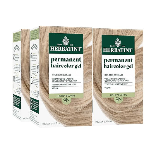 Herbatint Permanent Hair Dye - 9N Honey Blonde - For Up To 100% Gray Coverage of Resistant Gray Hair - Ammonia-Free, Alcohol-Free & Vegan - Salon Influenced Hair Color 5.75 fl oz (4 Pack)