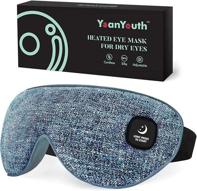 Heated Eye Mask for Dry Eyes, FSA Eligible HSA, Cordless Warm Compress for Eyes, Light Blocking Eye Heating Pad, Styes, Sleep, Cover Washable, Rechargeable, Deep Blue