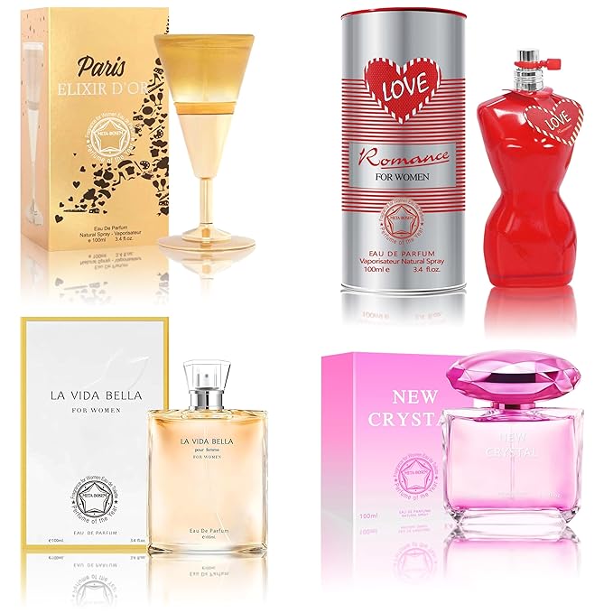 META-BOSEM Perfume for Women Set (100ml x 4PCS Variety Pack), NewCrys, LoveRoma, LVBella, PariselixiR, Long Lasting Perfume for Women All Day Use