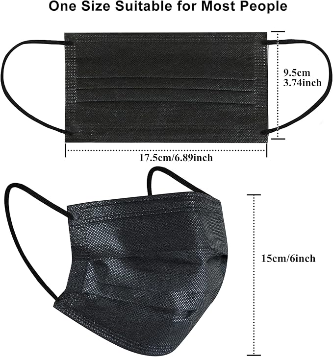 akgk 200pcs Disposable Face Masks, Black Mask, 3 Ply Disposable Masks