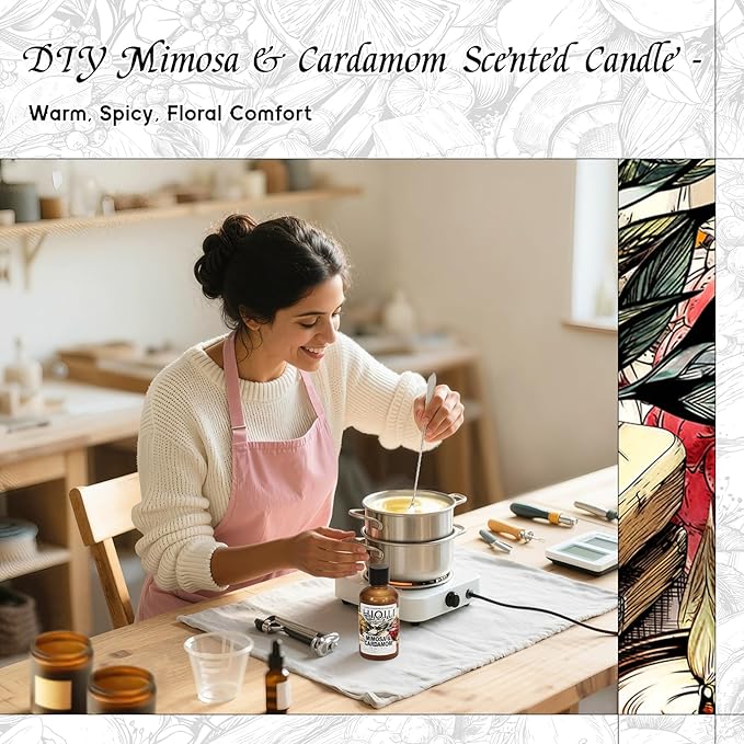 HIQILI Mimosa & Cardamom Fragrance Oil for Candle & Soap Making,Ideal for Essential Oil Diffuser, DIY Perfume, Room Sprays - 1 Fl Oz