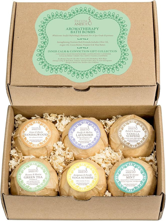 Home Spa Gift Basket Calming Relaxation Aromatherapy Bath Bombs, 6 Refreshing, Aromatic Scents to Moisturize, Revitalize, Rejuvenate Mind, Body & Soul