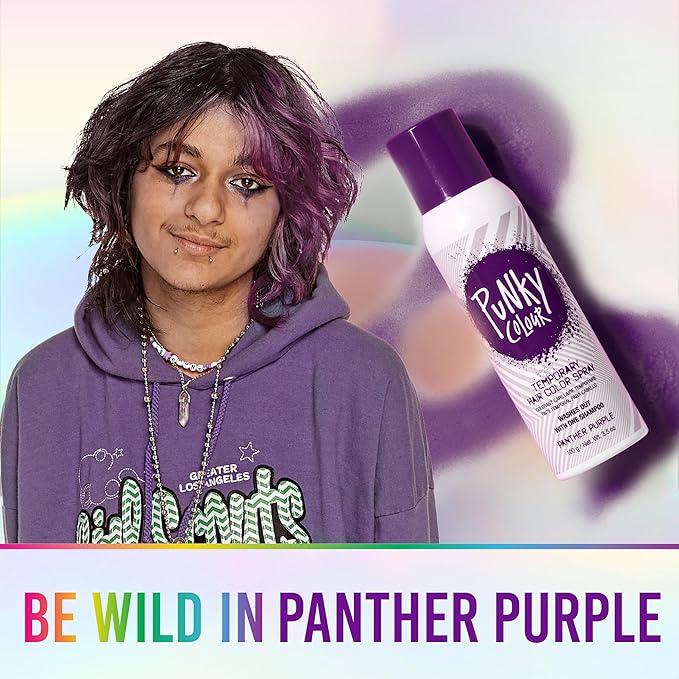 Punky Temporary Hair Color Spray-On, Panther Purple, Non-Damaging Instant Hair Dye, No Bleaching Needed, Non-Sticky, Washable and Leaves No Residue, 3.5 oz, 1 Pack