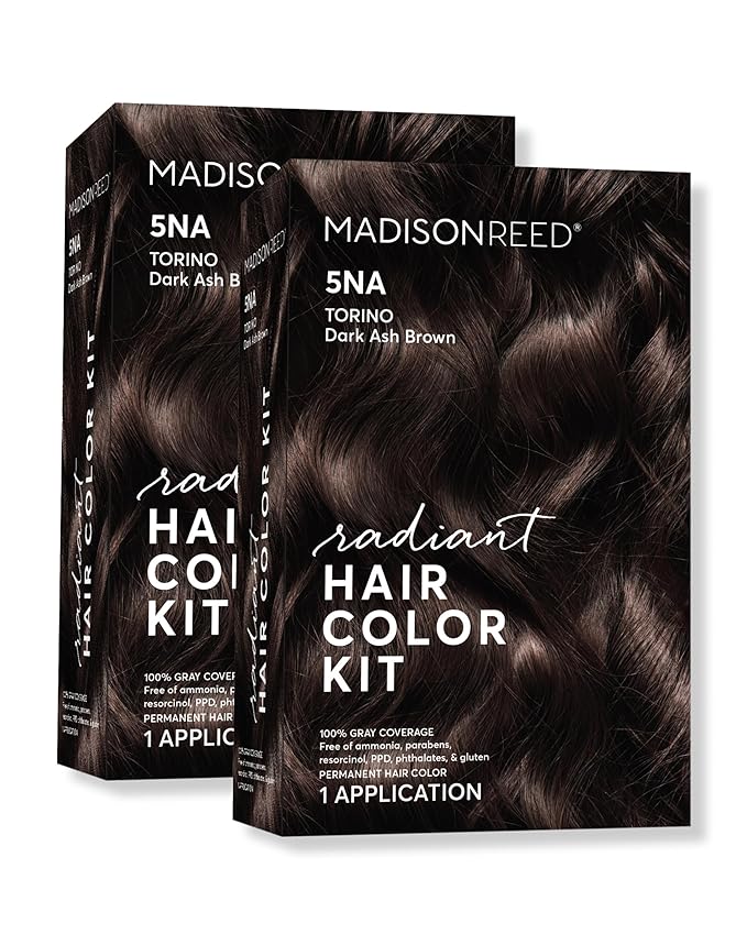 Madison Reed Radiant Hair Color Kit | 5NA Dark Ash Brown with Cool Smoky Undertones (Torino Brown) for 100% Gray Hair Coverage | Dimensional Permanent Hair Dye | PPD-Free & Ammonia-Free | 2 Pack