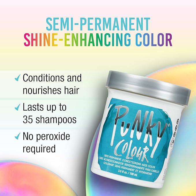Punky Semi Permanent Conditioning Hair Color, Vegan, PPD and Paraben Free, may last for 5-40 washes, 3.5oz, Turquoise