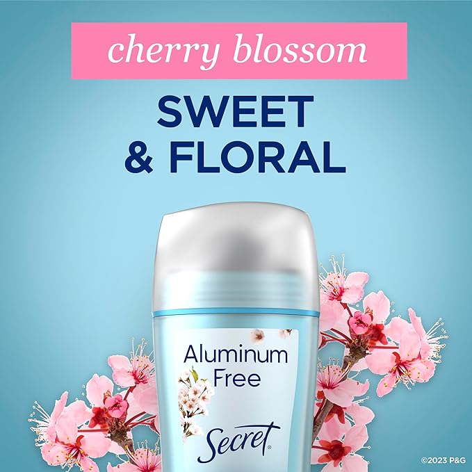 Secret Aluminum Free Deodorant for Women, 48hr Odor Protection, Free of Parabens Dyes Talc & Baking Soda, PH Balancing Minerals, Dry Solid, Cherry Blossom Scent, 2.4 oz (Pack Of 3)