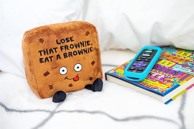 Punchkins Brownie Plushie - Lose That Frownie, Eat A Brownie Funny Brownie Plush, Gift for Chocolate Lovers, Food Plush Toy for Gifting
