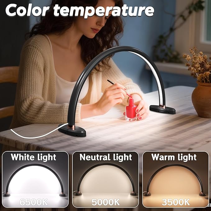 Small Half Moon Light for Nail Desk Moon Light Nail Tech Half Moon lamp Color Temperature 3500K-6500K USB Powered for Personal DIY Manicure Handicraft Lighting (16in-Black)