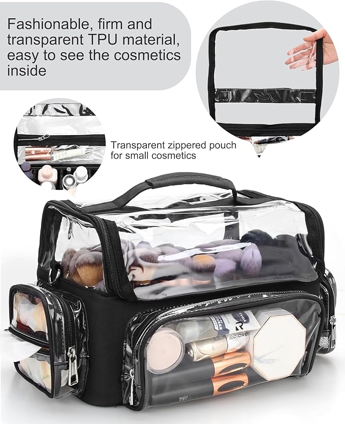 Makeup Brush Case, Extra Large Makeup Brush Bag XL Professional Makeup Artist Must Haves Travel Case with Stand Up Brush Slots Cosmetic Organizer Bag, Full Open Easy to Access, with Adjustable Strap