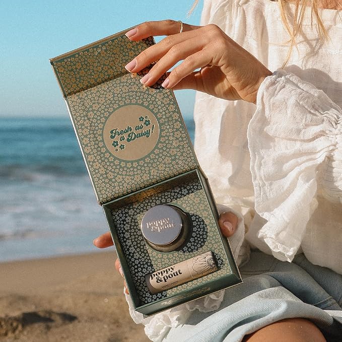 Poppy & Pout Lip Care Set | Lip Balm & Scrub | Sustainable Cardboard Tubes & Glass Jars, All Natural, Beeswax, Coconut Oil, Cruelty Free, Exfoliating & Moisturizing Lip Treatment (Island Coconut)