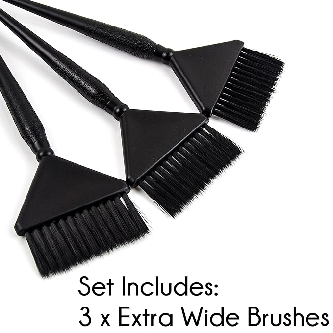 3 Extra Wide Hair Dye Applicator Brushes - Color Brush Set for Root Touch Up (Black)