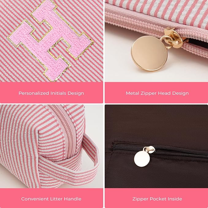 Monogrammed Gifts for Women - Cosmetic Bag for Teen,Initial Cute Makeup Bag Set for Women,Trendy Pouch for Niece Sister Friend Female Her,Birthday Gifts for Daughter - Peach,H