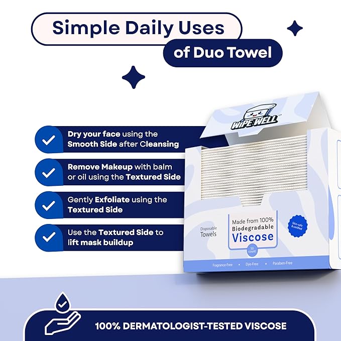 Disposable Face Towels, 50 Ct, 1 Pack, Ultra Soft Facial Dry Wipes, Multi-purpose for Skin Care, Dye-Free, Paraben-Free, Makeup Remover Clean Towel