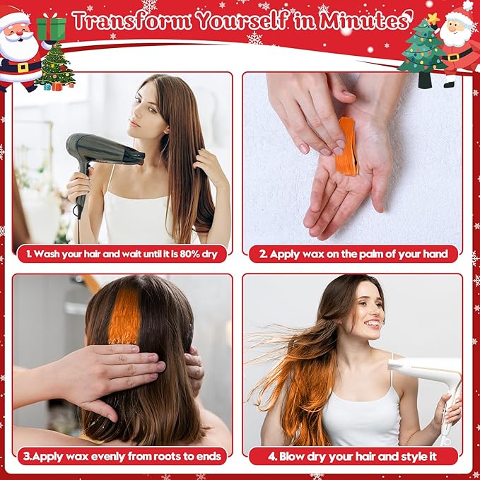 6 Color Temporary Hair Color Wax, Stocking Stuffers for Kids, Blue Green Purple Pink Orange Gray Hair Dye Natural Instant Hair Wax Color, DIY Temporary Hair Color for Kids Women Men Daily Christmas