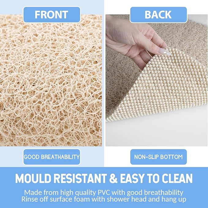 Non-Slip Bathtub Mat, Anti Slip Shower Mat, Fast Drying Bathtub Mats, Foot Scrubber Mat, Anti Slip Mat for Tub, Floor, Bathroom, Kitchen, Home, Hotel (Beige 59"×17.3")