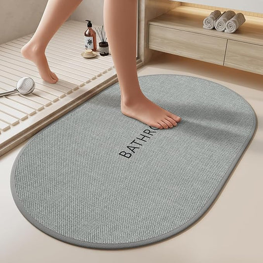 Non-Slip Bath Mat with Upgraded Rubber-Backing, Washable Thin Bath Mats for Bathroom Floor, Absorbent Woven Bathroom Rugs, Quick Dry, Fits Under Door, 20x32, Grey