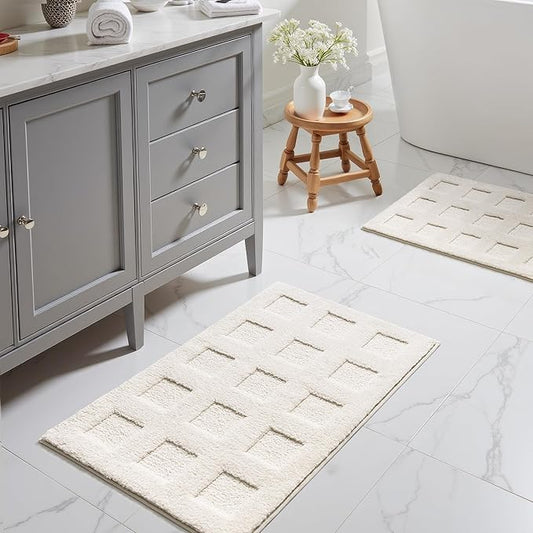 GRANNY SAYS Bathroom Rugs Sets 2 Piece, Super Soft Absorbent Microfiber Bath Mats for Bathroom Non Slip Washable,Waffle Bath Rugs Set for Shower Tub Toilet Decor (White, 16" x 24" + 20" x 32")