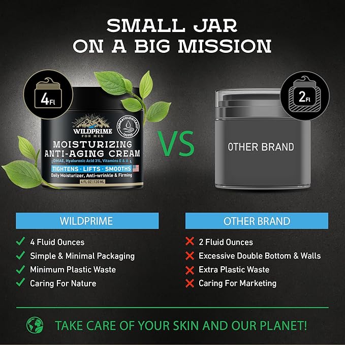 Men's Face Moisturizer Cream - Anti Aging & Wrinkle - Made in USA - Collagen, Hyaluronic Acid, Vitamins E & A, Avocado Oil - After Shave Lotion - Age Facial Skin Care, Day & Night Moisturizing, 4 oz