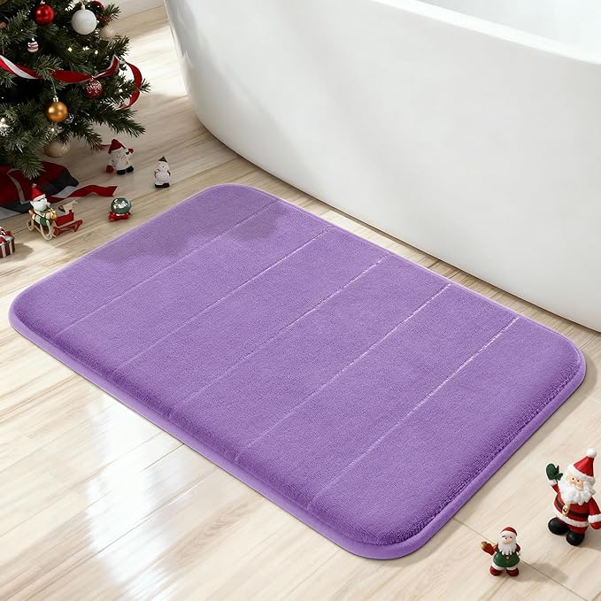 Yimobra Memory Foam Bath Mat, Super Soft Absorbent Bathroom Rug Non Slip, Quick Dry, Machine Washable Floor Carpet for Tub Shower, Home Decor Accessories, 24x17, Lavender