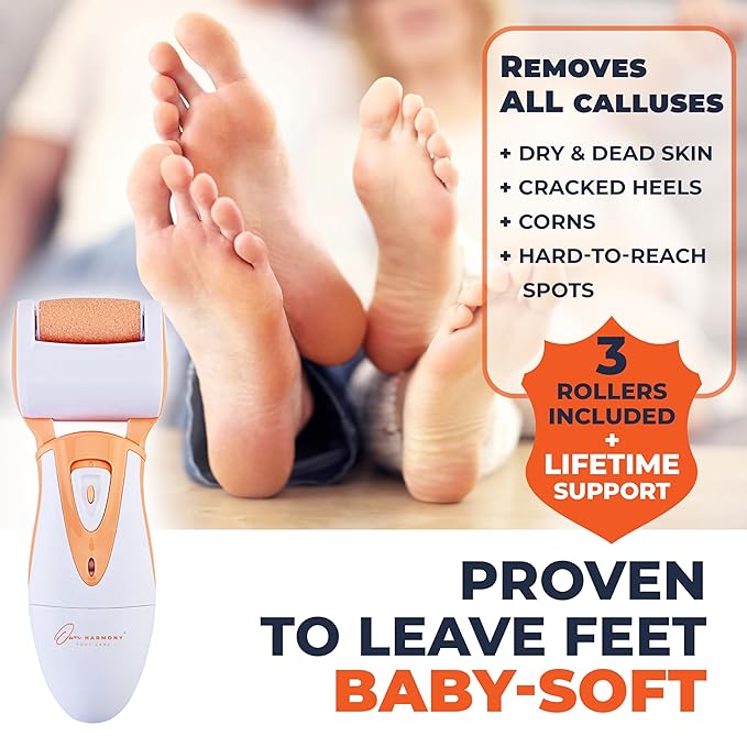 Rechargeable Callus Remover for Feet: Professional Electric Feet Sander for Women by Own Harmony - Electronic Foot File CR900 with 3 Rollers, Foot Grinder Pedi Care for Cracked Heels & Dry, Hard Skin