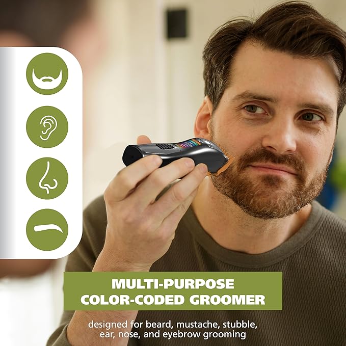 Wahl Color Pro All in One Rechargeable Cordless Color Coded Beard Trimmer with Detail Eyebrow Trimmer and Rotary Nose Hair Trimmer for Men- Model 3025945