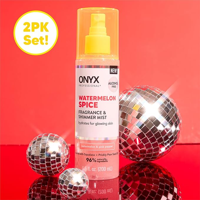 Onyx Professional Hydrating Shimmer Mist with Squalane & Prickly Pear Seed Oil, Watermelon Spice, 6.5 fl oz, 2pk - Shimmer Hair and Body Mist Creates a Radiant Glow with Lightweight Moisture