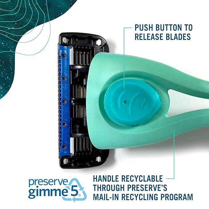 Preserve POPi Shave 5 Razor System Made with Recycled Ocean Plastic and 5-blade cartridge, Charcoal Grey