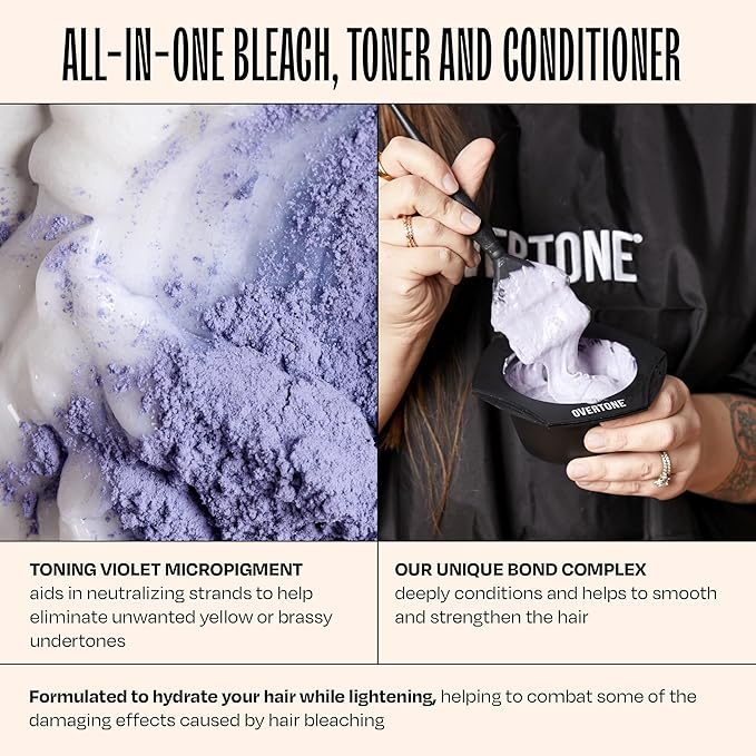 Overtone The Bleach 30 Volume Hair Lightening Kit - Professional-Grade, Vegan & Cruelty-Free Bleach with Squalene, Hydrating Ingredients & Built-In Toning- Lifts Up to 7 Levels for Vibrant, Even Color