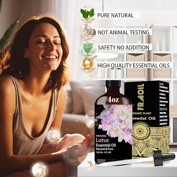 Lotus Essential Oil, Lotus Oil 4 Fl Oz 120ML for Diffuser Humidifier Yoga Cleaning DIY Candle Soap Making Perfume Gift for Women Essential Oils