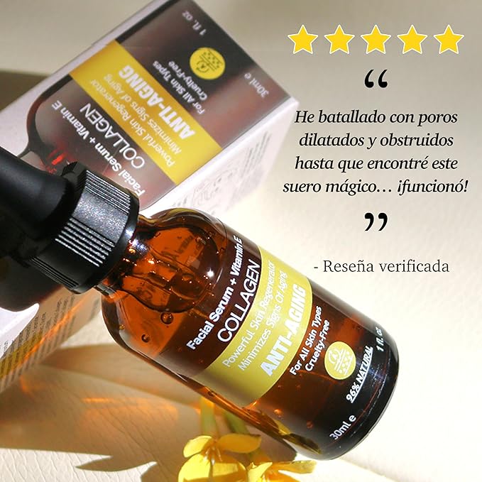 Purifect Collagen Serum for Face - Anti Aging, Firming & Plumping with Vitamin E & Ceramide NP – Made in USA | 7 Collagen Types, Face Tightening and Lifting for brighter, more radiant skin 30 ml