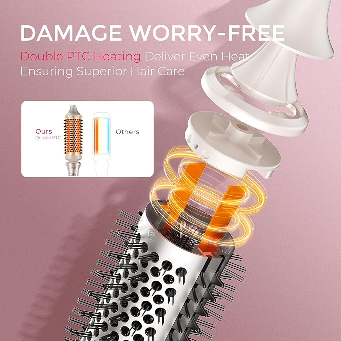 TYMO 2.0 Thermal Brush Curling Brush - STYLUX 1.7" Blowout Volumizer with Flexi-Fit for Hair Straightening, Heated Round Styler Tool, Hair Straightener and Curler 2 in 1, Dual Voltage & Light, Gold