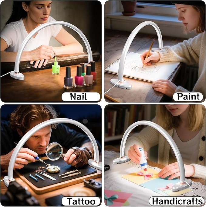 Small Half Moon Light for Nail Desk, 3 Color Temperature 3500K-6500K,180°Surround Moon Light Nail Tech,Half moon nail lamp for Manicure Sculpture Handicrafts etc Lighting,Personal DIY use 16inch