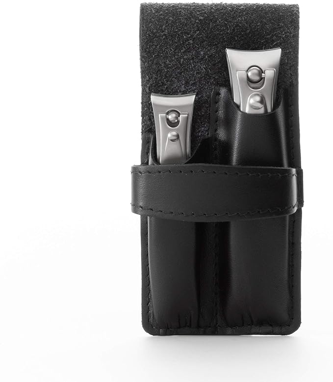 GERMANIKURE Nail Clippers Set in Black Leather Case – Ethically Made in Solingen Germany, FINOX Stainless Steel Tools – Professional Quality Manicure & Pedicure Kit