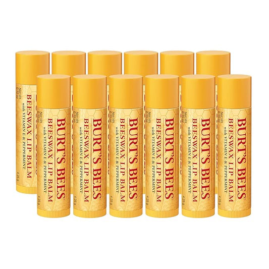 Burt's Bees Lip Balm - Original Beeswax 12 Count Pack in Bulk, Lip Moisturizer With Responsibly Sourced Beeswax, Tint-Free, Natural Origin Conditioning Treatment, 12 Tubes, 0.15 oz