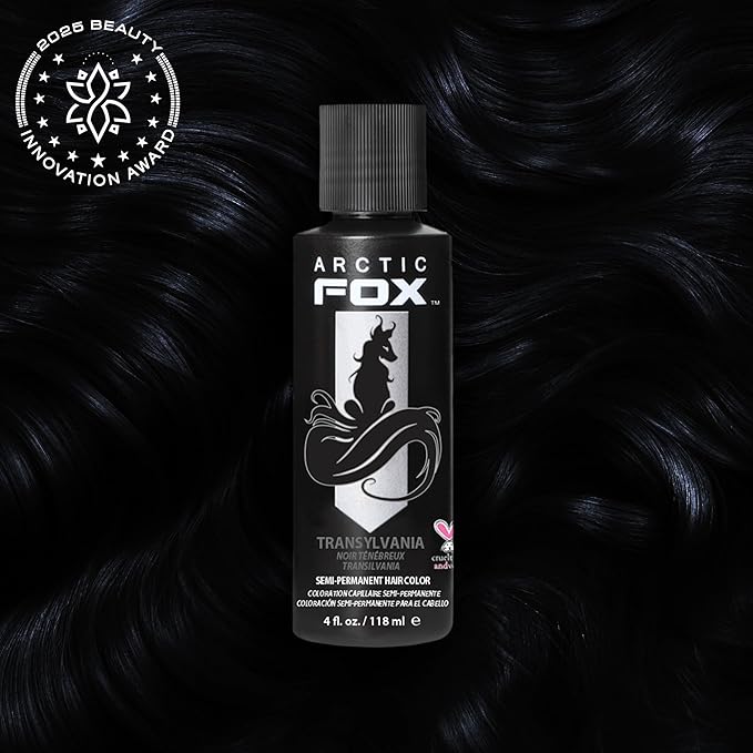 Arctic Fox Semi-Permanent Hair Dye, Vegan & Cruelty-Free, Conditioning, Ammonia-Free, Peroxide-Free, Jet Black Color, Transylvania, 4 Fl Oz (Pack of 2)