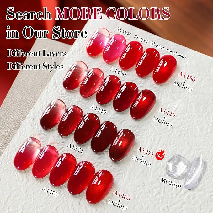 Double Rhythm 15ML Gel Polish Pure Sheer Same Color Same Bottle Soak Off Gel Polish Art Manicure Salon DIY at Home for Women (Translucent Red-A1449)