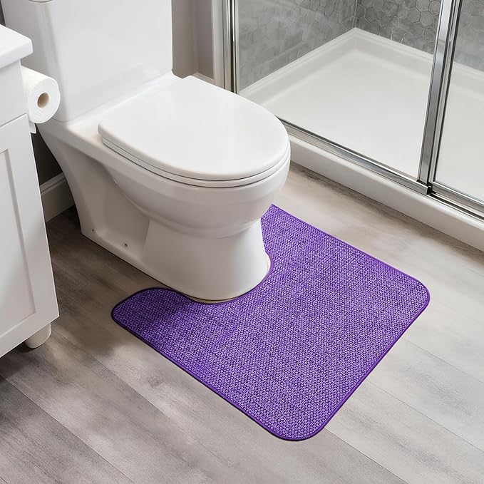 Toilet Rugs U Shaped Bathroom Rug,Machine Washable Non Slip Quick Dry Super Absorbent Ultra Thin Toilet Mats for Bathroom Toilet.Purple,1'8"x2'(20x24inch)