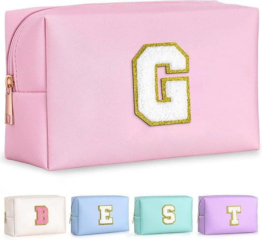 TOPEAST Sister Gifts from Sisters - Travel Makeup Bag, Personalized Initial Toiletry Bag | Cute Makeup Pouch PU Leather Waterproof Cosmetic Bag (Pink G)