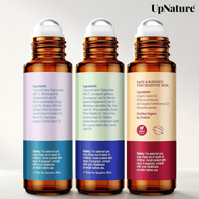 UpNature Self Care Gifts Essential Oil Roll On Set - Relaxation Stress Relief Gifts for Women – 3 Roller Essential Oils (Calm, Beauty & Breathe) Stocking Stuffers for Teen Girls