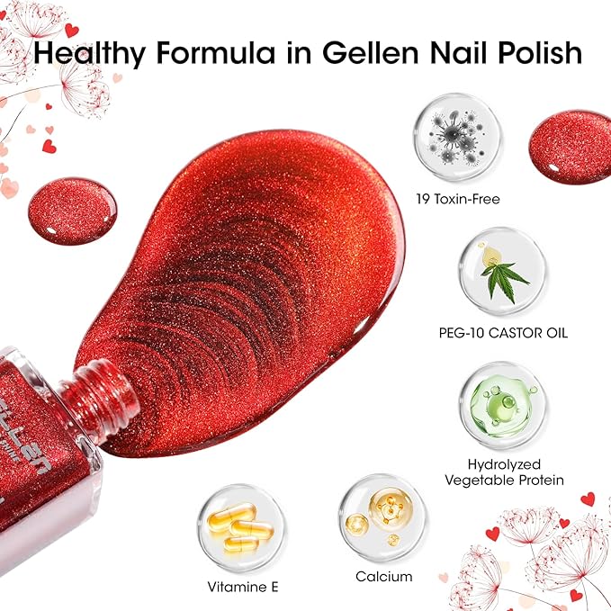 GELLEN Quick Dry Cat Eye Nail Polish Kit, 3 Colors Cranberry Spark Magnetic Fingernail Polish, Fast Drying Glitter Nail Lacquer Non Gel with Magnet Tool, DIY Salon Home