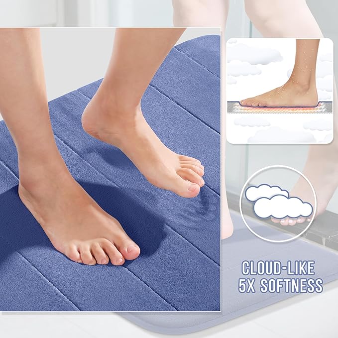 Yimobra Memory Foam Bath Mat, Super Soft Absorbent Bathroom Rug Non Slip, Quick Dry, Machine Washable Floor Carpet for Tub Shower, Home Decor Accessories, 24x17, Navy Blue