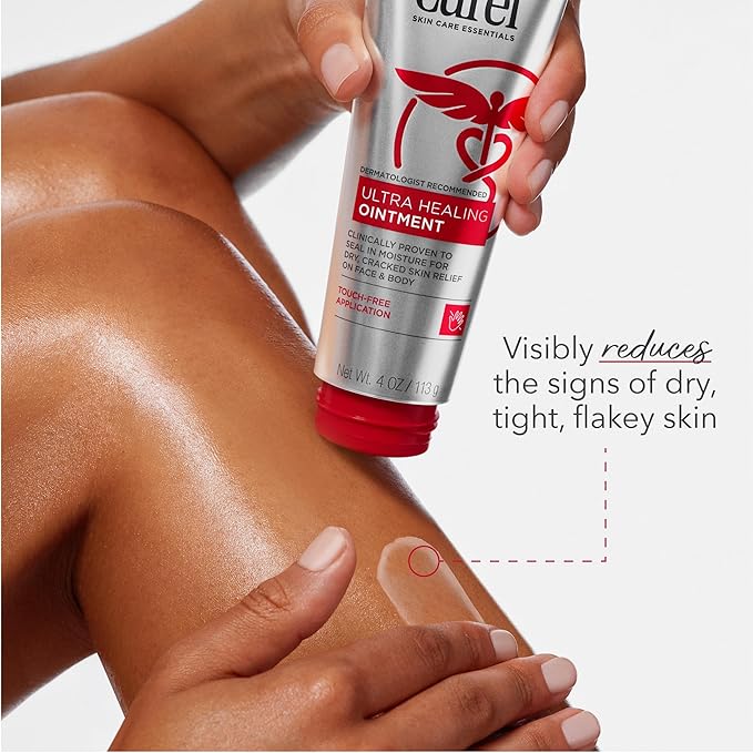 Curel Ultra Healing Ointment, Healing Ointment with Touch Free Applicator, Body and Face Moisturizer for Women and Men, 4 Oz
