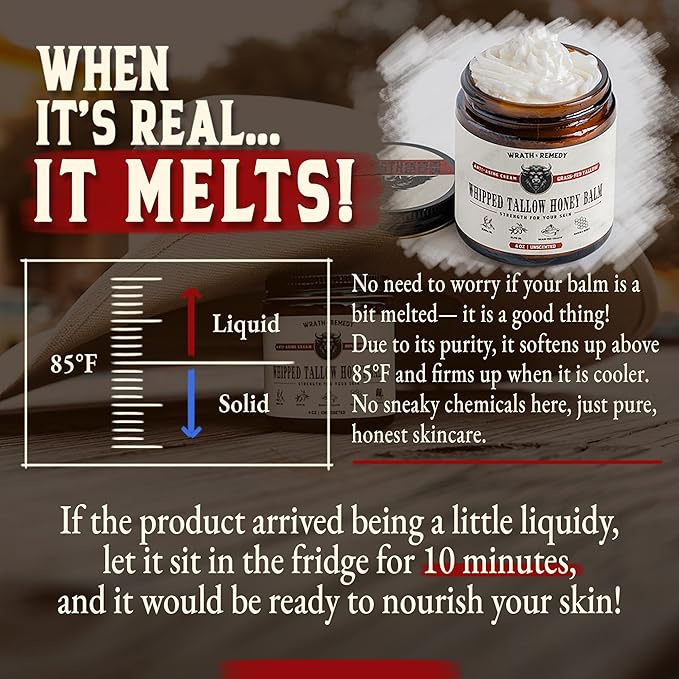 Organic Beef Tallow for Skin - 4 OZ (Vanilla) — Grass Fed Beef Tallow for face + Body — US-Made Whipped Tallow and Honey Balm Moisturizer for Dry and Sensitive Skin, Eczema, Rosacea (No Additives)