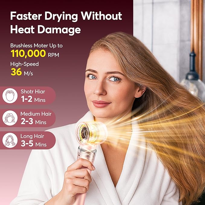 5 in 1 Hot Air Styler Wrap with Travel Bag- Professional High-Speed Hair Dryer Brush with Auto Wrap Curlers, 300 Million ions Frizz-Free and Fast Drying for Multiple Style, No Heat Damage, Gift Idea