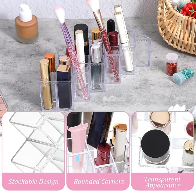 4 Pcs Lipstick Holder Organizer 16 Spaces Acrylic Stackable Fish Shape Lipstick Tower, Lip Gloss Storage Stand, Lipsticks Organizer Case Vertical for Lipgloss Organizers Makeup Vanity Display, Clear