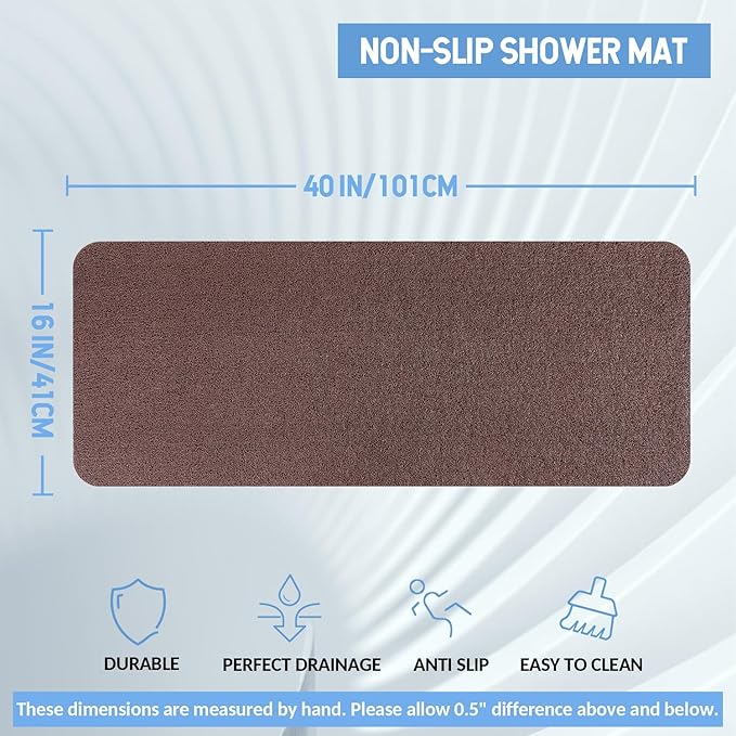 Non-Slip Bathtub Mat, Anti Slip Shower Mat, Fast Drying Bathtub Mats, Foot Scrubber Mat, Anti Slip Mat for Tub, Floor, Bathroom, Kitchen, Home, Hotel (Brown 40"×16")