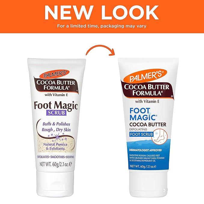 Palmer's Cocoa Butter Formula Foot Magic Exfoliating Foot Scrub with Vitamin E for Dry, Cracked Feet, Use with Foot Scrubber for Pedicure, 2.1 Ounce