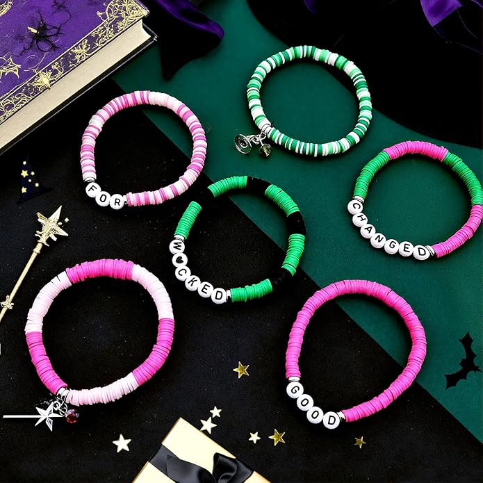 Wicked Friendship Bracelet for Women Magic Wand&Witch Hat Beaded Stretch Bracelet Wicked Gifts Fans Party Dress Costume Accessories
