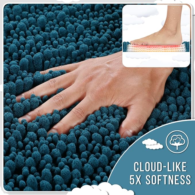 Yimobra Bathroom Runner Rug 60x24 Inch - Extra Long Non Slip Chenille Bath Mat, Soft & Absorbent, Machine Washable Shaggy Hallway Carpet for Vanity Tub Shower, Peacock Blue Home Decor Accessories