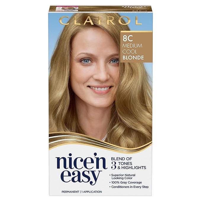 Clairol Nice'n Easy Permanent Hair Dye, 8C Medium Cool Blonde Hair Color, Pack of 1